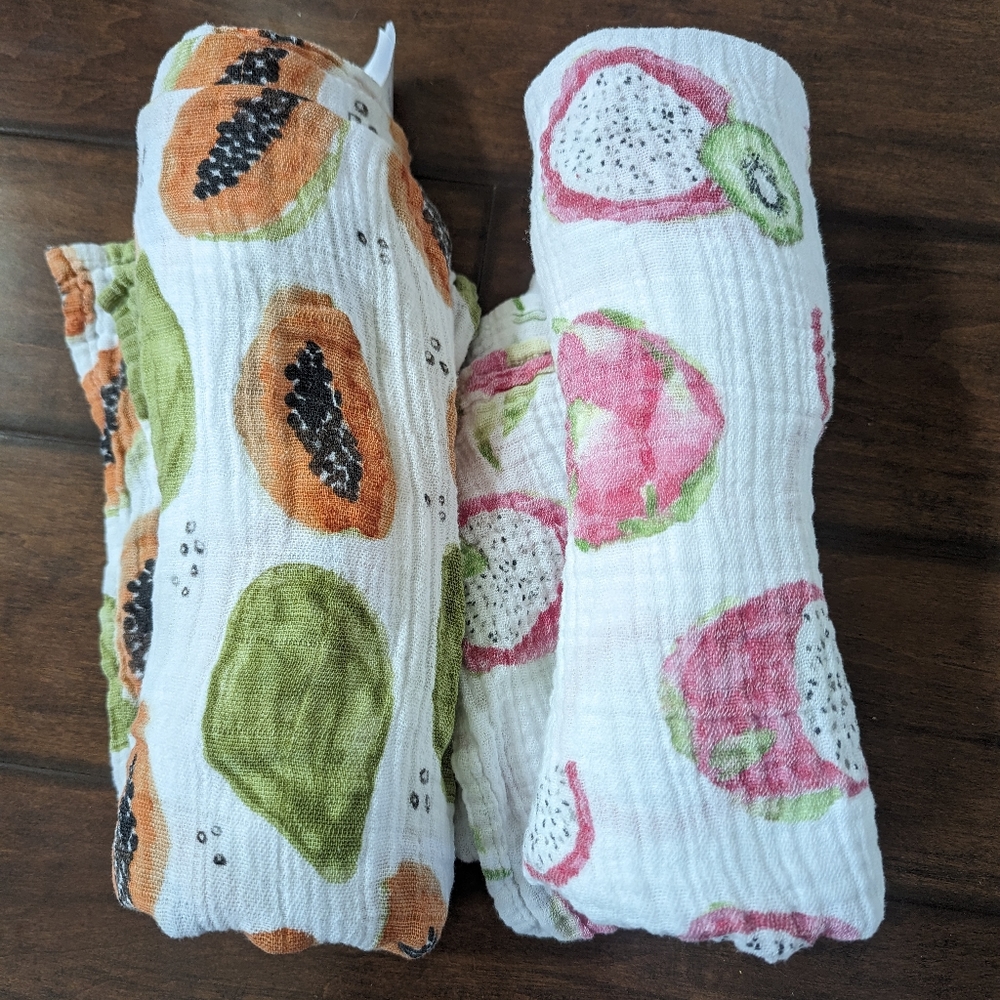 Little unicorn dragon fruit and papaya swaddle blankey